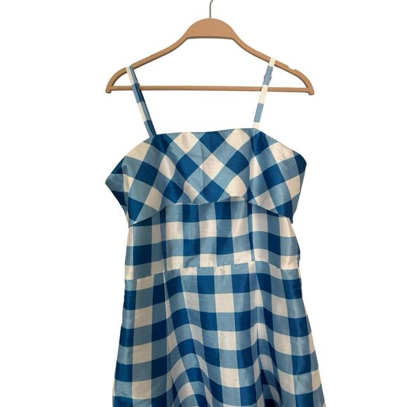 eShakti 1x 16W blue white checkered dress sleeveless fit flare womens - Picture 2 of 4